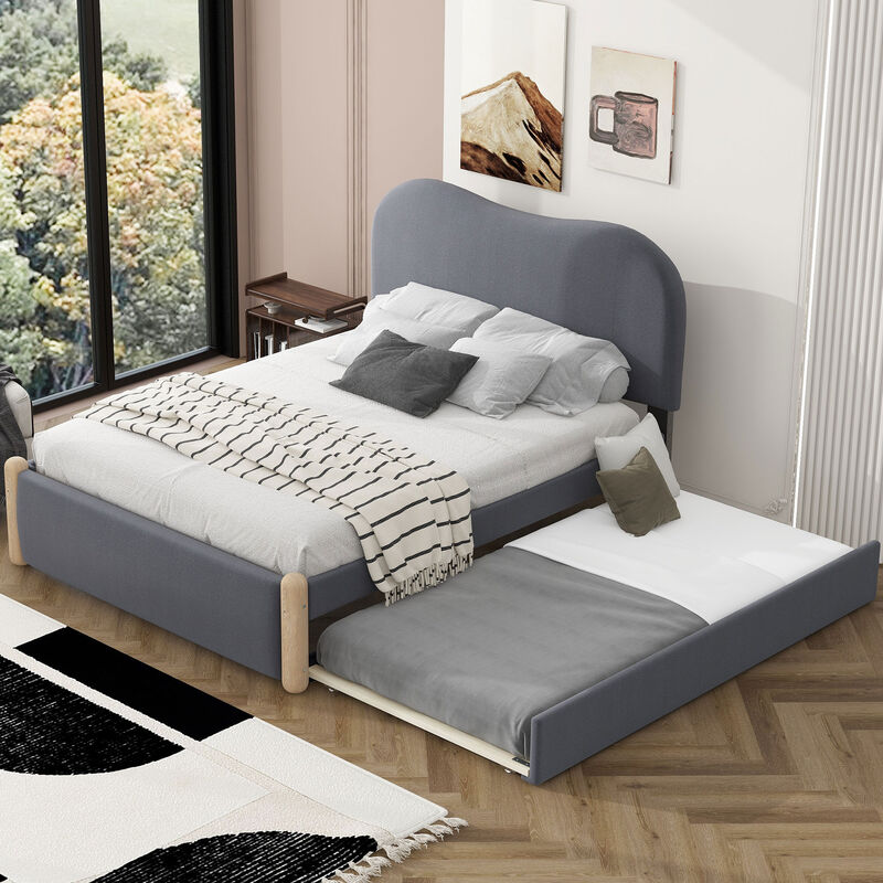 Merax Upholstered Platform Bed with Trundle