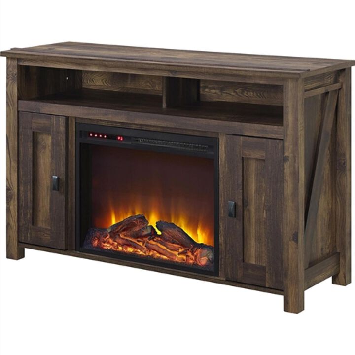 Hivvago 50 inch TV Stand in Medium Brown Wood with 1,500 Watt Electric Fireplace