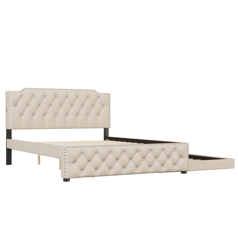 Merax Upholstered Platform Bed with USB Ports