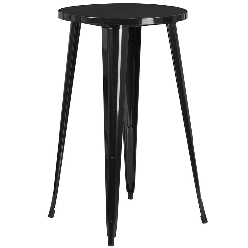 Flash Furniture Commercial Grade 24" Round Black Metal Indoor-Outdoor Bar Table Set with 4 Vertical Slat Back Stools