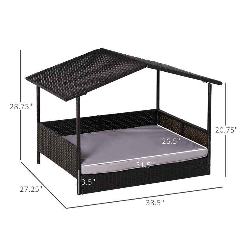 Gray Pet Retreat: Wicker Dog Bed with Rattan Canopy