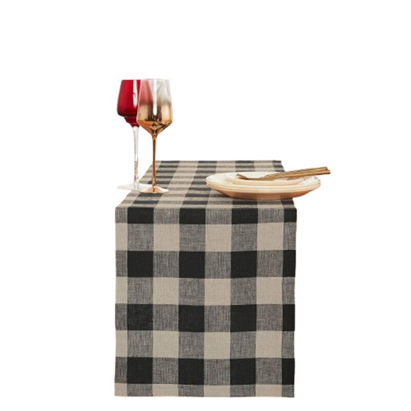 Solino Home 100% Pure Linen Table Runner | Buffalo Check for Thanksgiving, Christmas