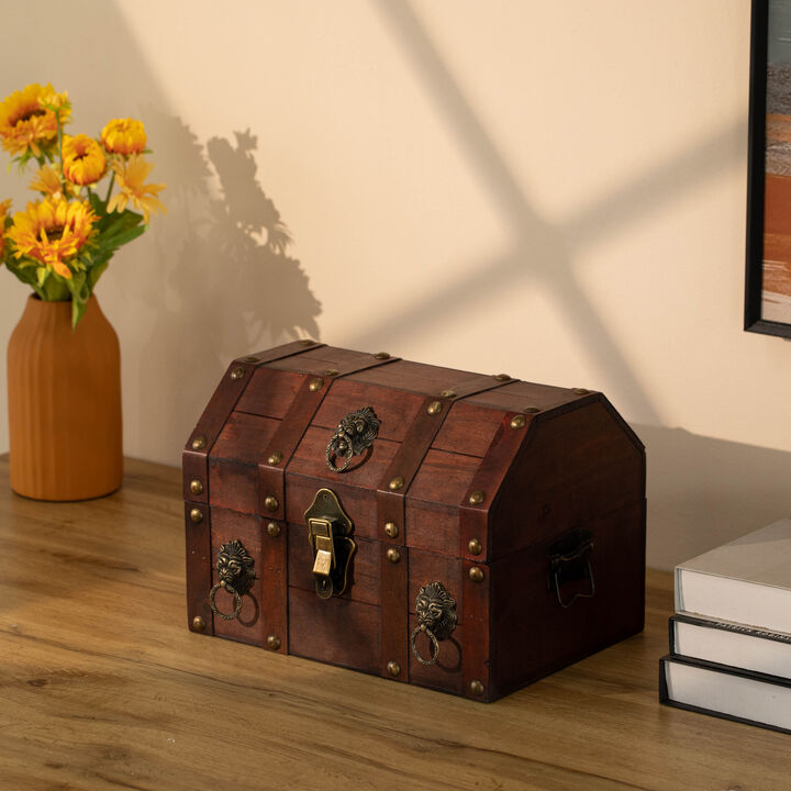 Handmade Pirate Treasure Chest with Lockable Latch - Vintage Wooden Storage Trunk and Treasure Box with Hinged Lid - Antique Decorative Storage Box for Pirate-Themed Birthday Party and Keepsakes