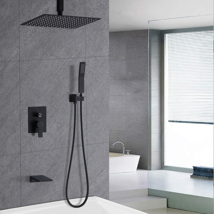 12 Inch Shower System With Waterfall Tub Spout And Handheld Shower Head