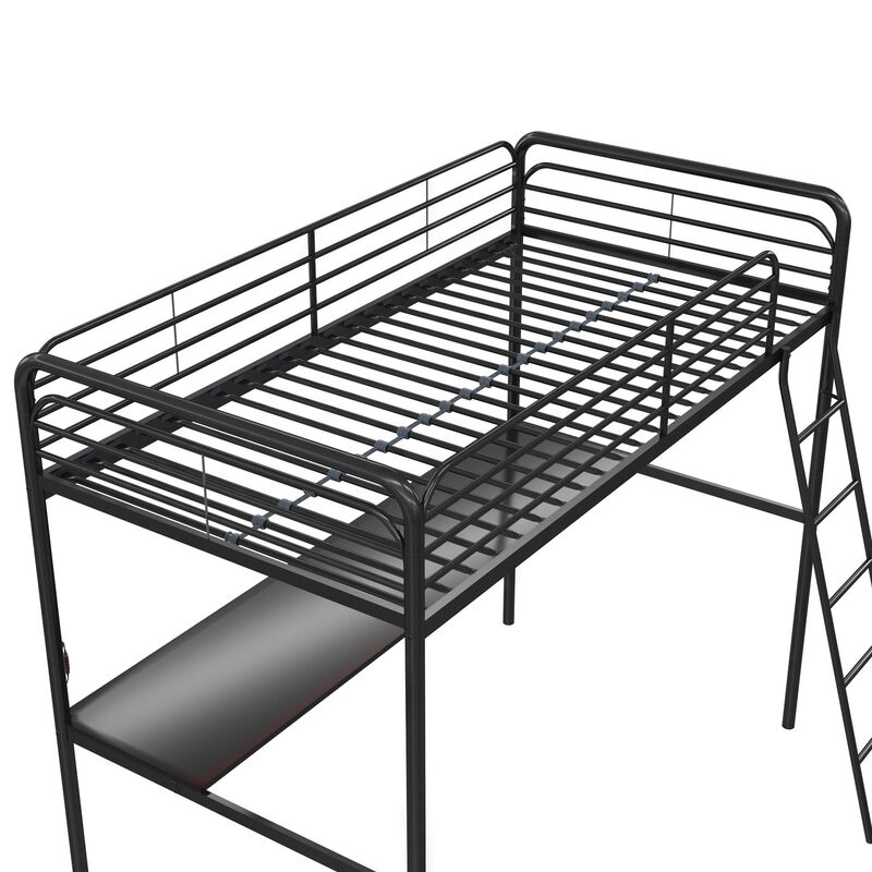Ntense Contra Gaming Loft Bed with Desk and LED Lights, Twin, Black