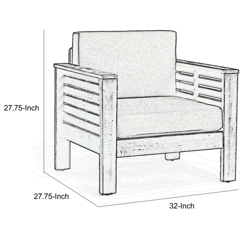 Siyal Outdoor Club Accent Chair Set of 2, Soft Beige, Brown Acacia Wood - Benzara