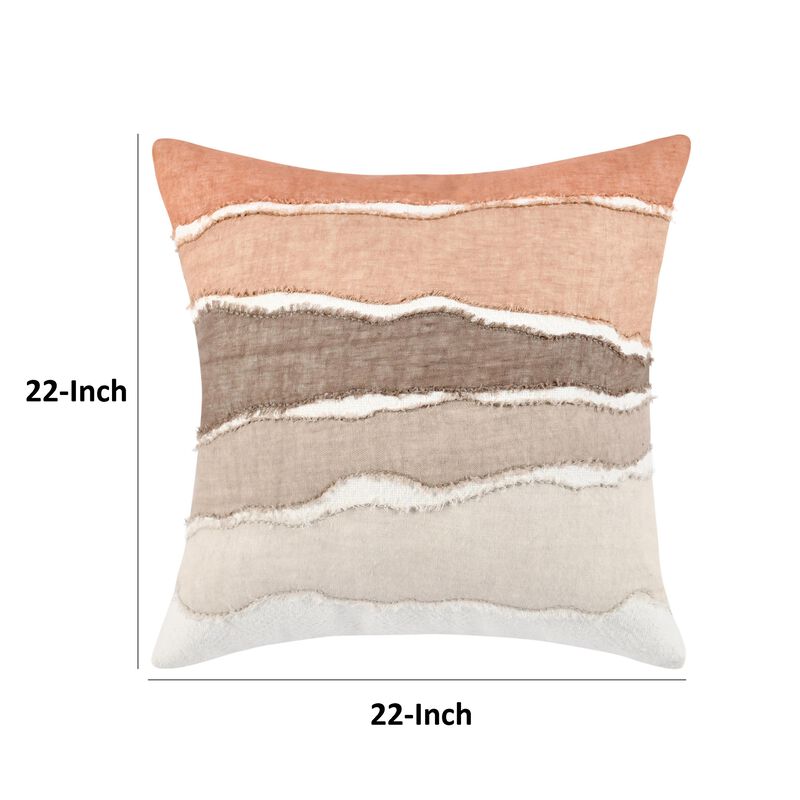 Biki Throw Pillow, 22 Inch Hand Applied Applique Design, Brown White - Benzara