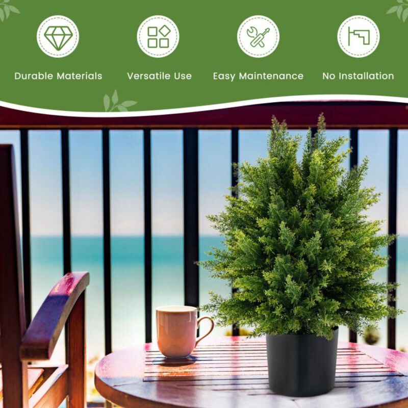 Hivvago 2-Pack Artificial Cedar Topiary Ball Tree with Cement Pot