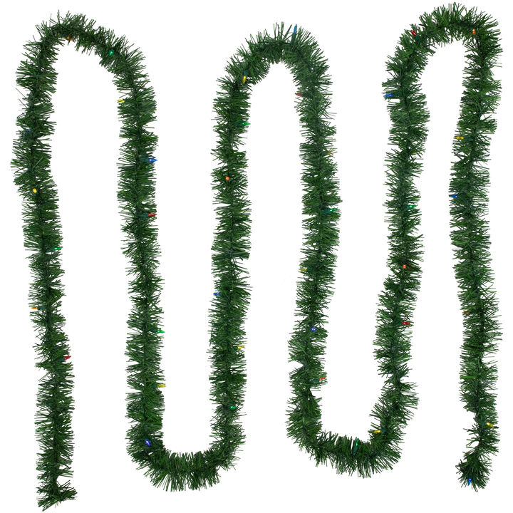 18' Pre-Lit LED Pine Artificial Christmas Garland  Multicolor Lights