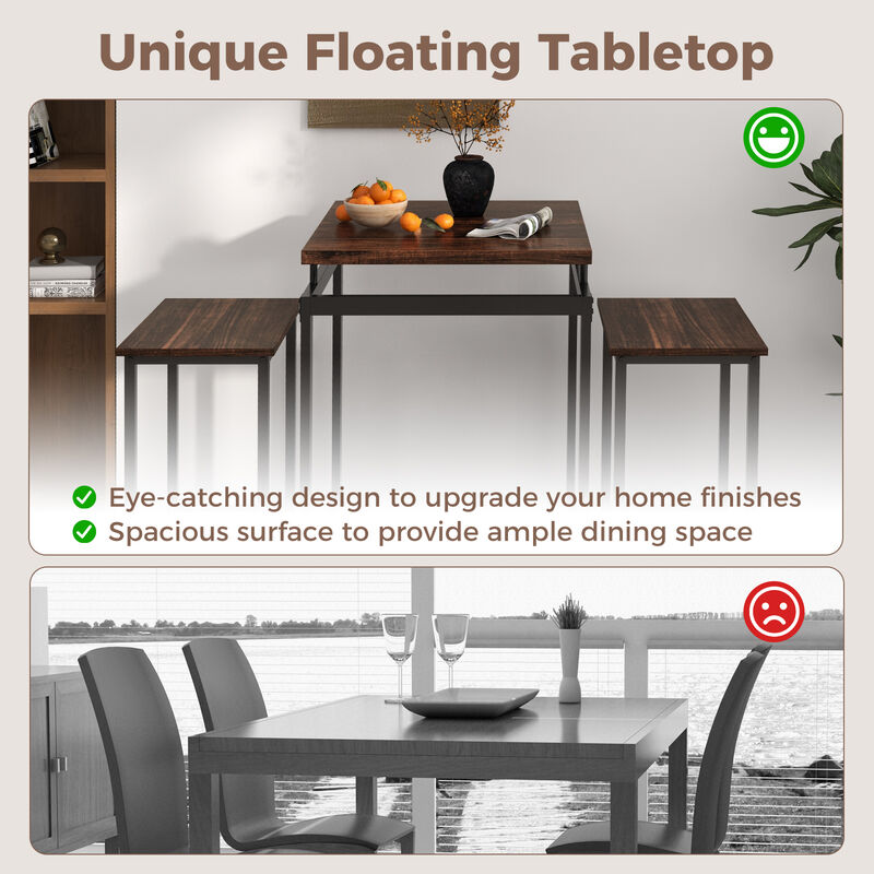 3 Pieces Pub Dining Table Set with Floating Tabletop and Footrest