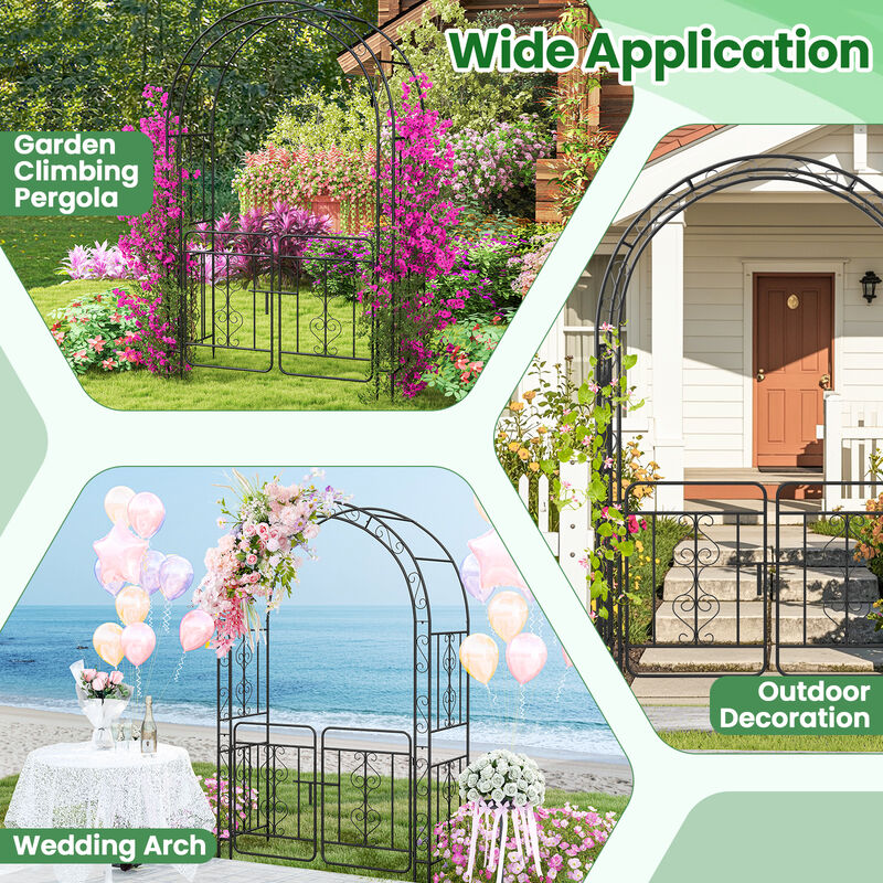 Garden Arbor with Gate with Multiple Side Crossbars and 4 Sharp Ground Stakes