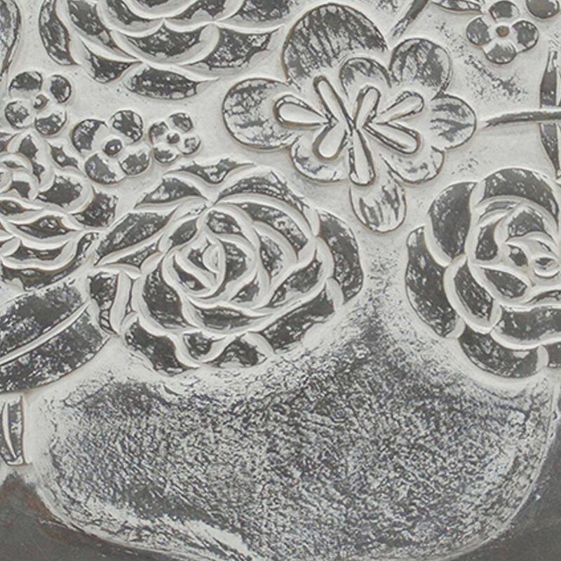36x36 Inch Wall Art Panel, Carved Flower Vase Design, Gray White Wood - Benzara