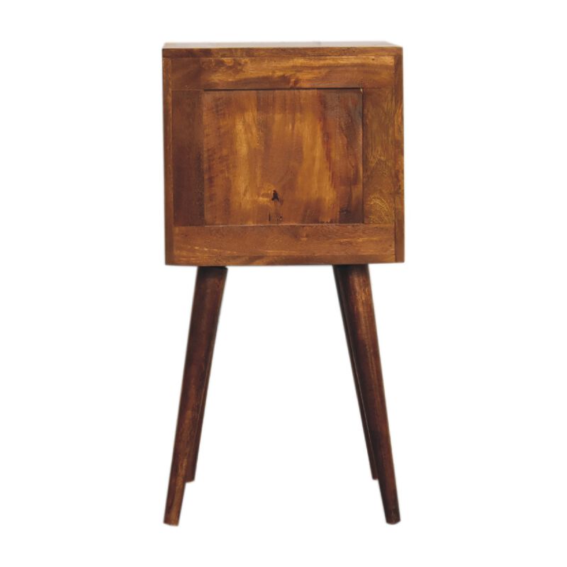 Mini Chestnut Cube Carved 2 Drawer Solid Wood Nightstand