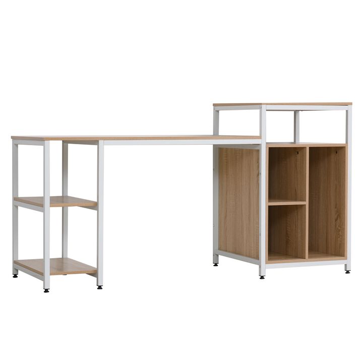 Oak Office Center: 68" Computer Desk with Bookshelf and CPU Stand