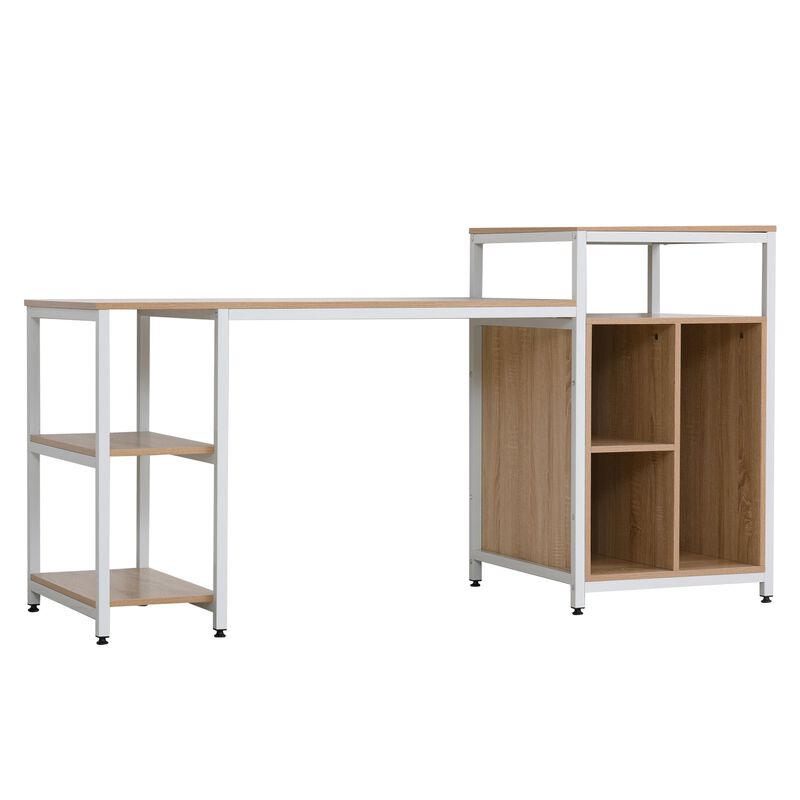 Oak Office Center: 68" Computer Desk with Bookshelf and CPU Stand