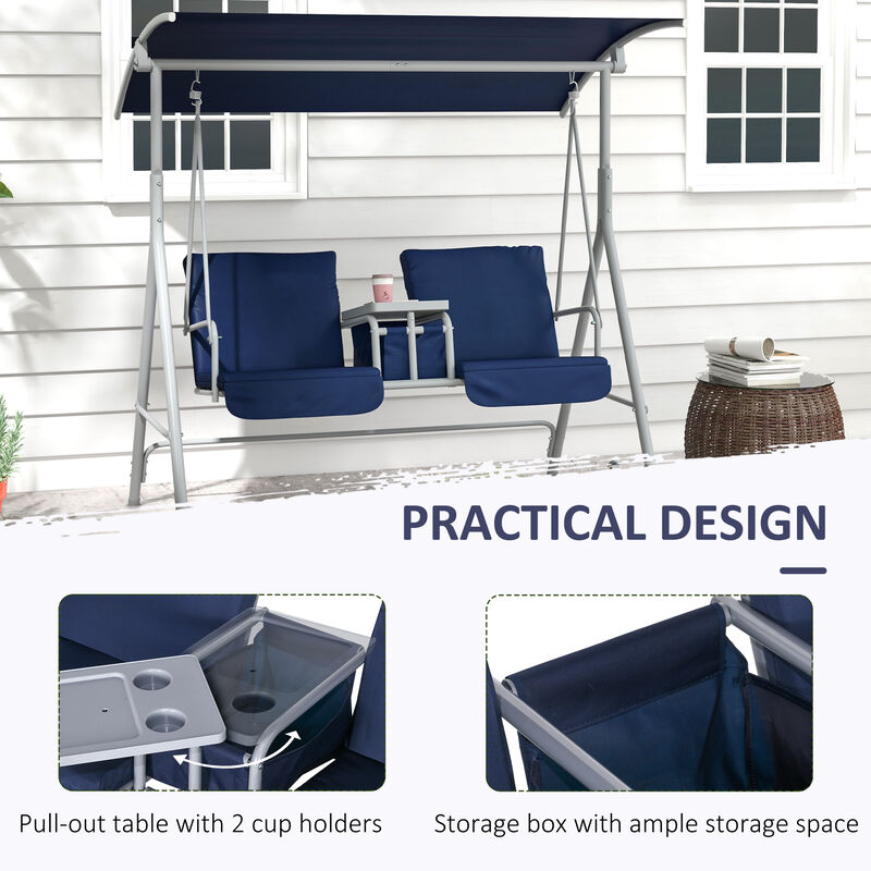 Outdoor Swing Chair Canopy Patio Garden Hanging 2 Person Yard Furniture Blue