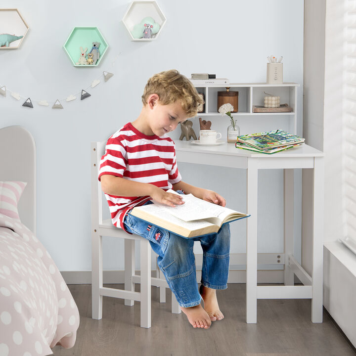 Kids Wooden Corner Desk and Chair Set with Hutch and Storage