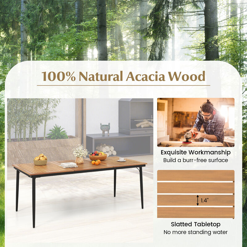 79" Acacia Wood Outdoor Dining Table for 8 with 1.9" Umbrella Hole