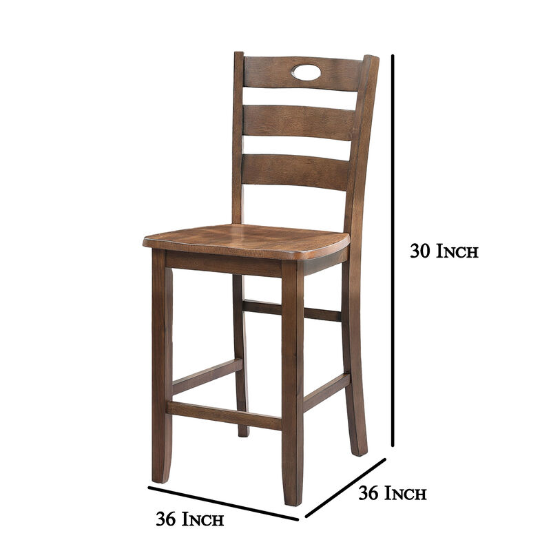 Lasie 5 Piece Dining Table Set, 4 Chairs, Slatted Backs, Brown Solid Wood