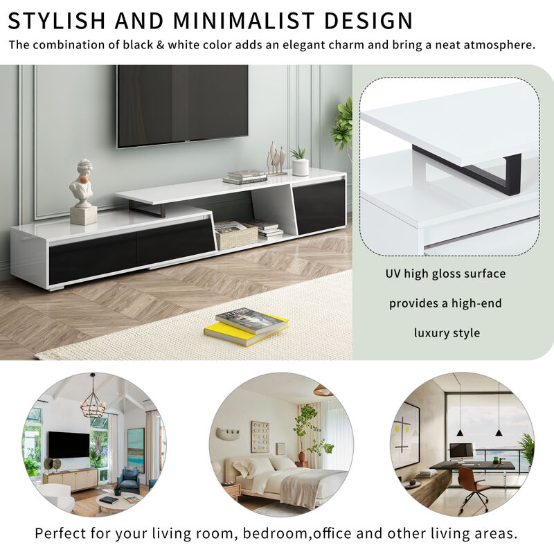 Rectangle TV Stand, 2 Drawers, 1 Cabinet, Up to 100"