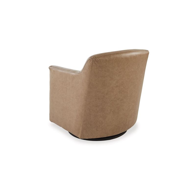 32 Inch Plush Swivel Accent Chair with Shelter Style Armrests, Faux Leather-Benzara