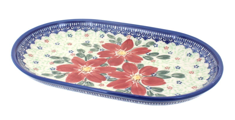 Blue Rose Polish Pottery Butterfly Small Oval Dish