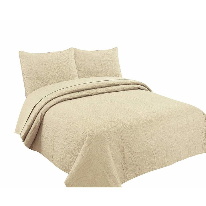 Bedspread Coverlet 3 Pcs Set Oversized Full Size White Color
