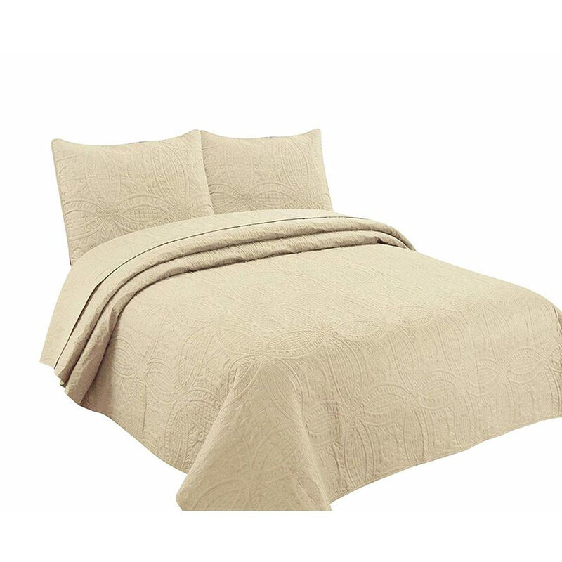 Bedspread Coverlet 3 Pcs Set Oversized Full Size White Color