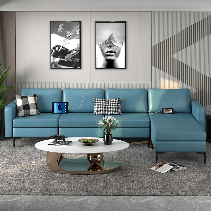 Costway Modular L-shaped Sectional Sofa with  Reversible Chaise & 4 USB Ports