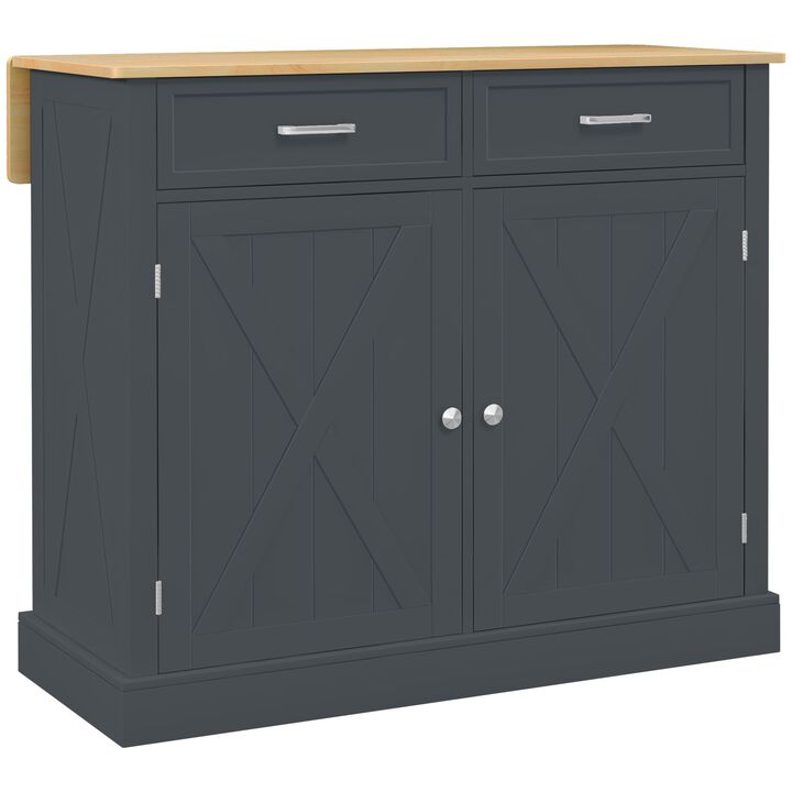 Rolling Kitchen Island with Drop Leaf Wood Breakfast Bar, Farmhouse Kitchen Cart with 2 Drawers, Adjustable Shelves for Dining Room