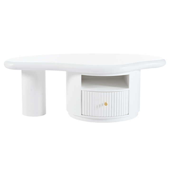 Merax Irregular Shape Coffee Table with 1 Dreawer and Shelf for Living Room
