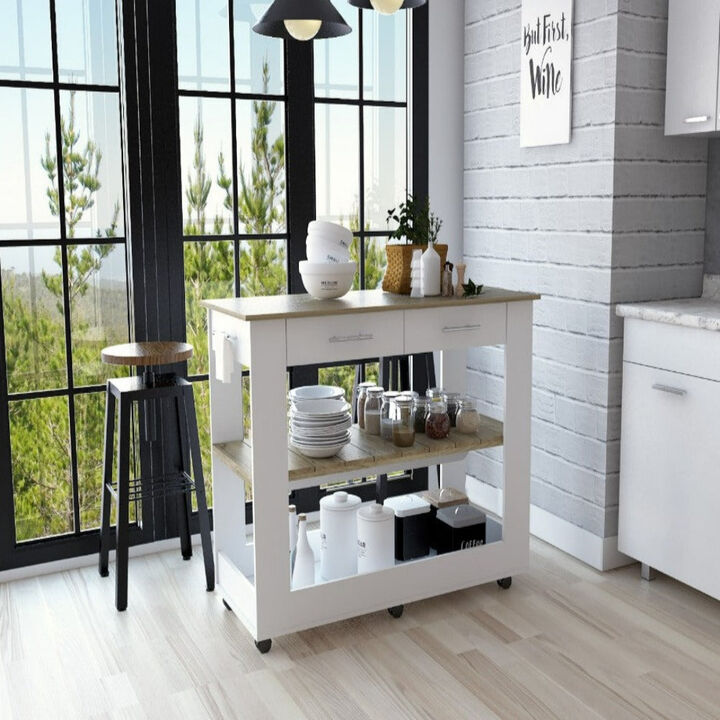 Kitchen Island 46 Inches Dozza, Kitchen, White / Light Oak