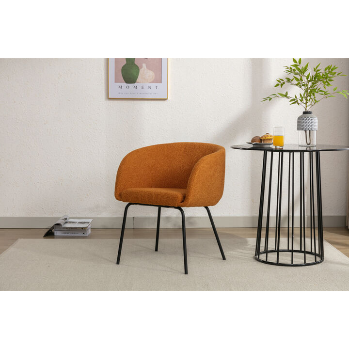 Set Of 1 Boucle Fabric Dining Chair With Black Metal Legs, Ginger