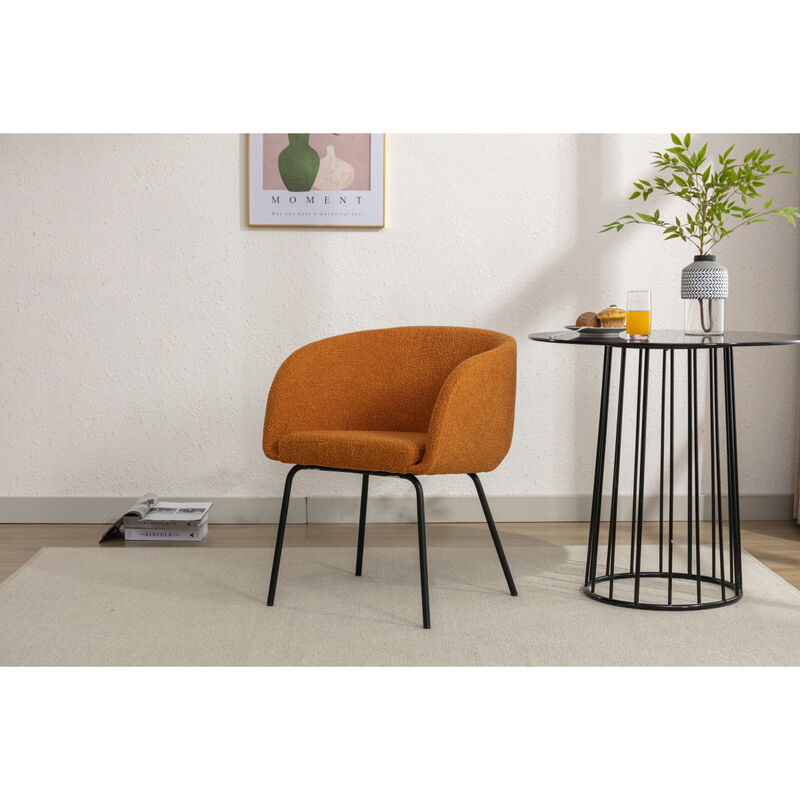 Set Of 1 Boucle Fabric Dining Chair With Black Metal Legs, Ginger