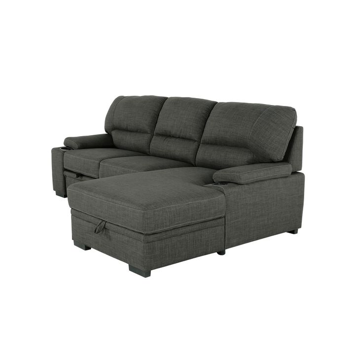 2 Piece Sleeper Sofa Bed, Storage and Cup Holders, Pillow Top Arms, Black - Benzara