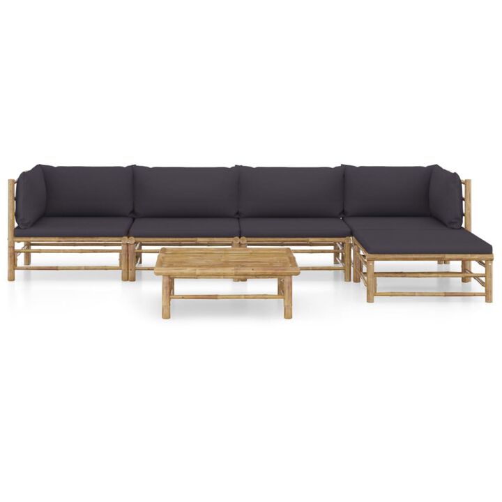 vidaXL 6 Piece Garden Lounge Set with Dark Gray Cushions Bamboo