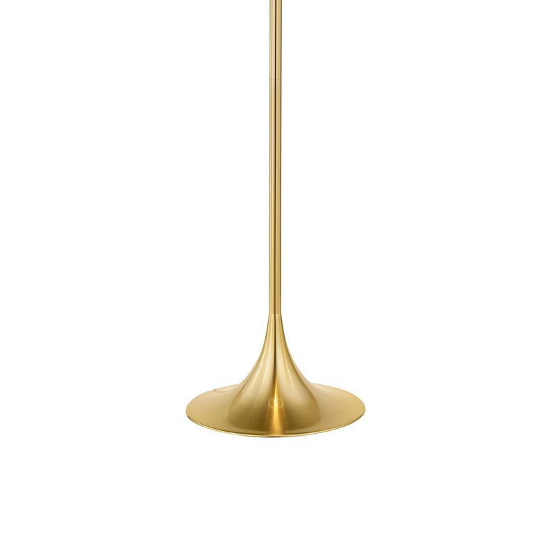 Mikka Floor Lamp, Pull-Chain, Gold Flared Pedestal Base, Beige Fabric - Benzara