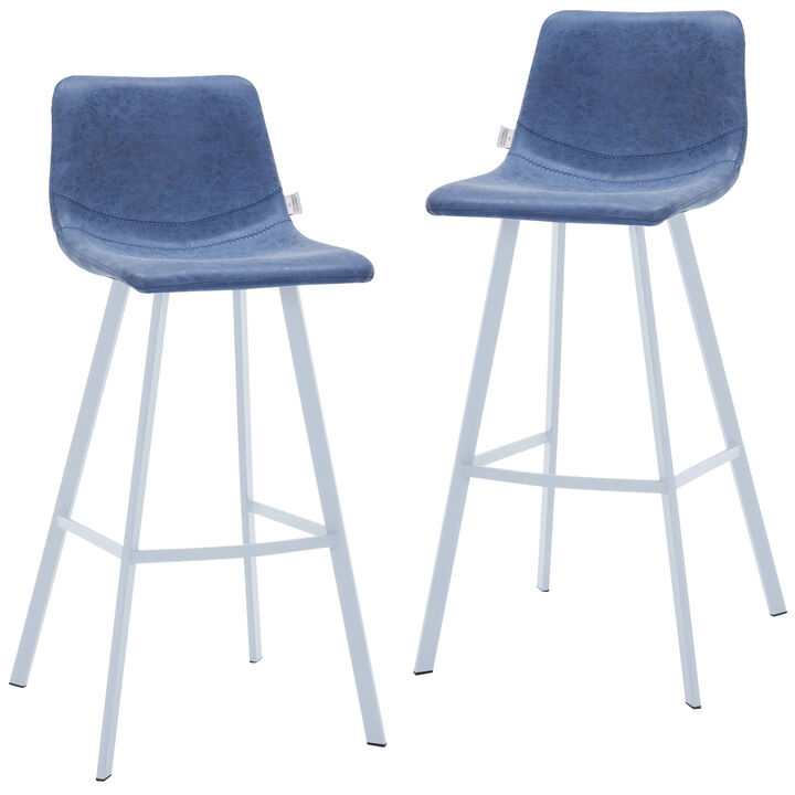 LeisureMod Elland Bar Stool – Modern White Base with Comfortable Padded Seat – Set of 2, Stylish and Durable