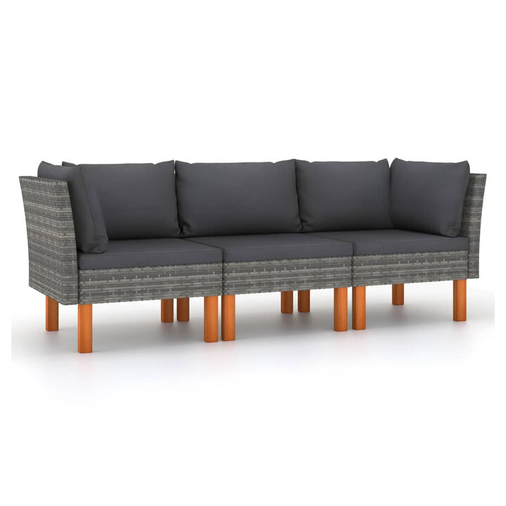 Casey Modular Outdoor Sofa, Gray Rattan, Brown Wood Legs, 25 Inch - Benzara