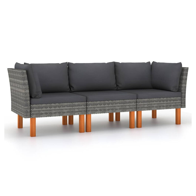 Casey Modular Outdoor Sofa, Gray Rattan, Brown Wood Legs, 25 Inch - Benzara