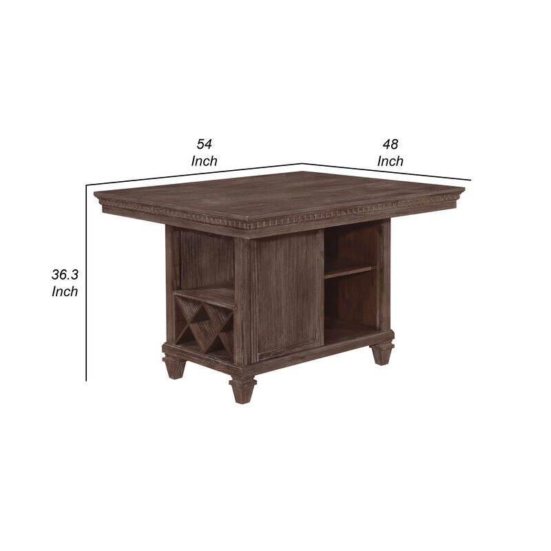 Edward 54 Inch Counter Height Dining Table, Wine Rack, Wood, Warm Brown - Benzara