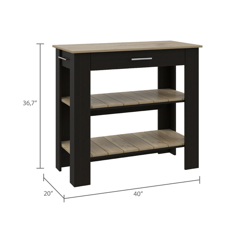 Streamdale Rockaway 1-Drawer 2-Shelf Kitchen Island Black Wengue And Light Oak