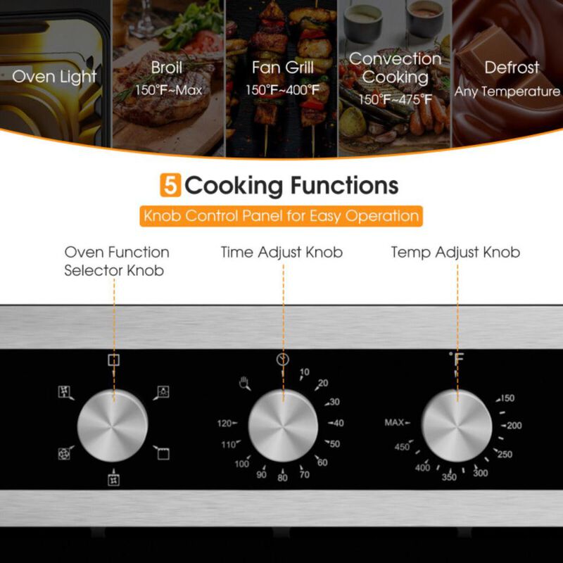 Costway 24 Inch Single Wall Oven 2.47Cu.ft with 5 Cooking Modes
