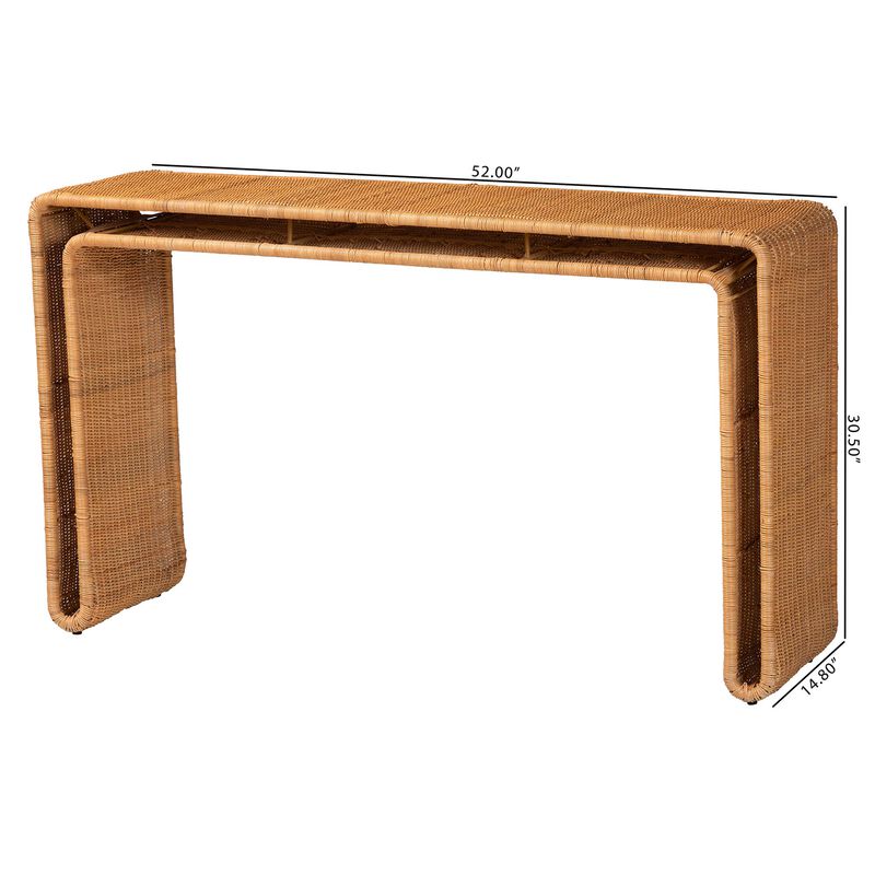 bali & pari Nevada Bohemian Light Honey Rattan Console Table