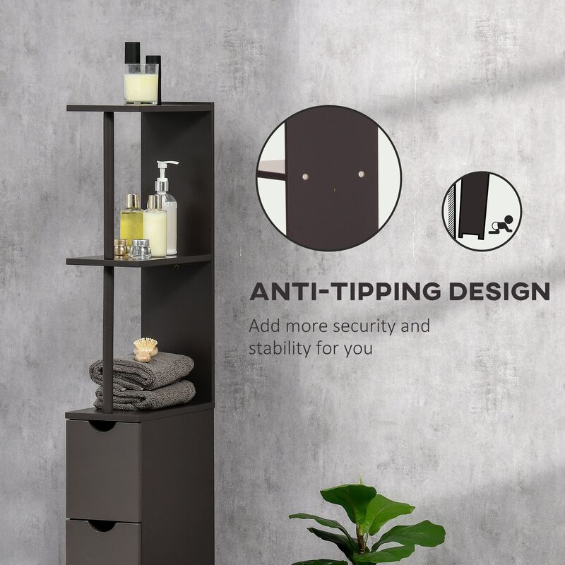 Brown Bathroom Storage: 2-Tier Freestanding Cabinet with Drawers