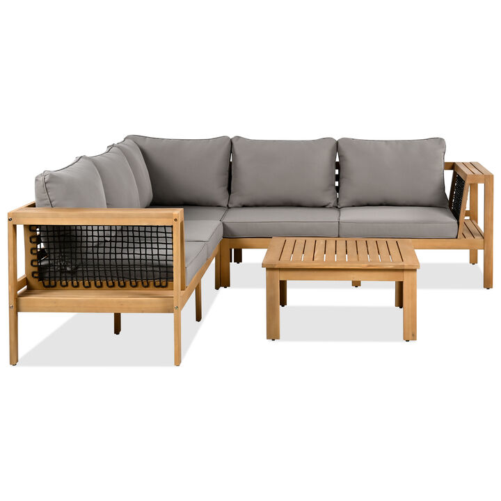 Merax Outdoor Acacia Wood Sofa Set with Coffee Table