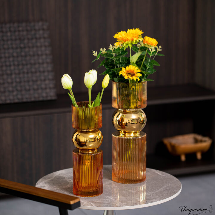 Set of 2 Decorative Orange Glass Vases