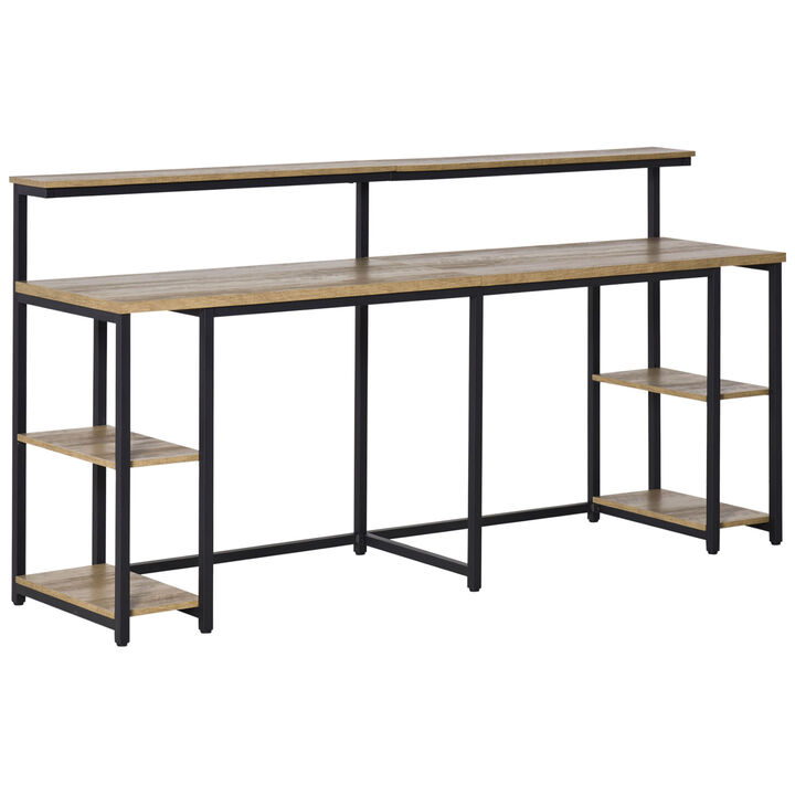 HOMCOM 78.75 Inches Double Computer Desk for Two Person, Extra Long Home Office Desk with Monitor Shelf and CPU Stand, Brown