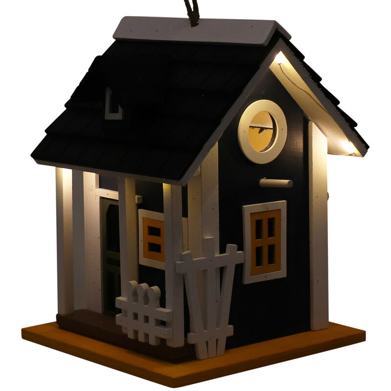 Sunnydaze 9.25 in Wooden Cozy Home Birdhouse with Solar LED Light - Blue