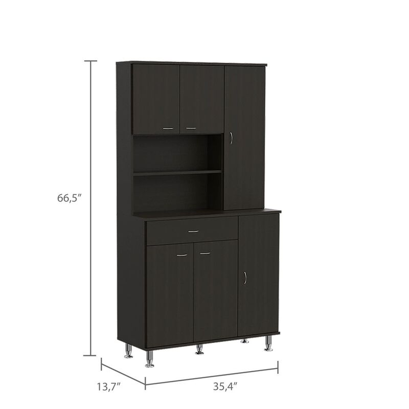 Tigard 1-Shelf 1-Drawer Pantry Cabinet Black Wengue